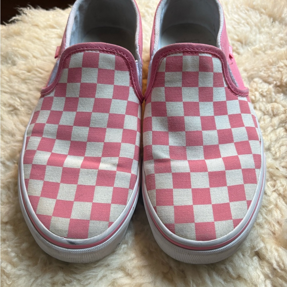 Vans Pink and White Checkerboard Slip-On Sneakers 7.5